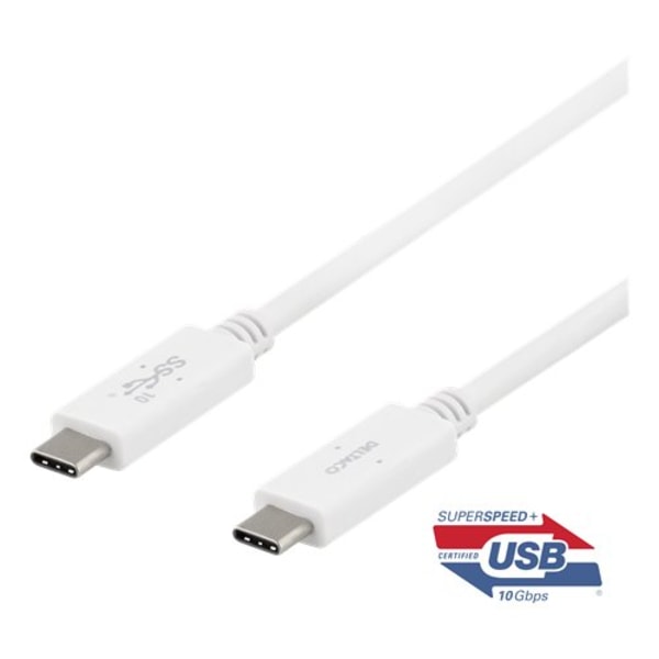 DELTACO USB-C - USB-C 1m USB  3.1 Gen2  Chipset 100W 5A Hvid White