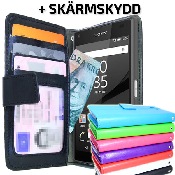 Sony Xperia Z5 COMPACT Plånboksfodral ID/Fotoficka + Skydd Svart