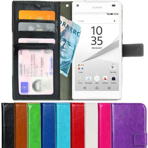 Tegnebog til Sony Xperia Z5 kompakt ID-lomme + håndtasksrem Black