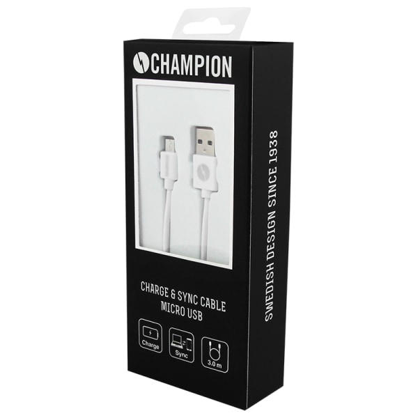 Champion Charging & Sync Cable Micro USB 3m White White