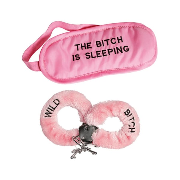 Håndjern og øyemaske - Tispa sover - Prank Fun - Rosa Pink one size