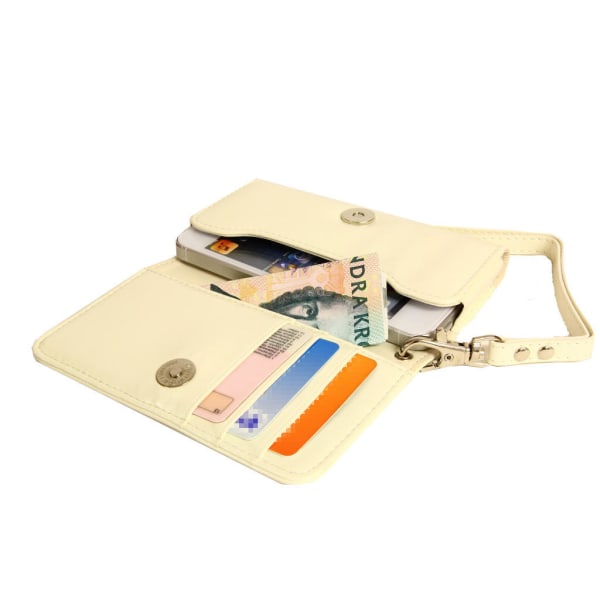 Muoti lompakkokotelon case iPhone SE/5S/5/5C/4S + kaulanauha White