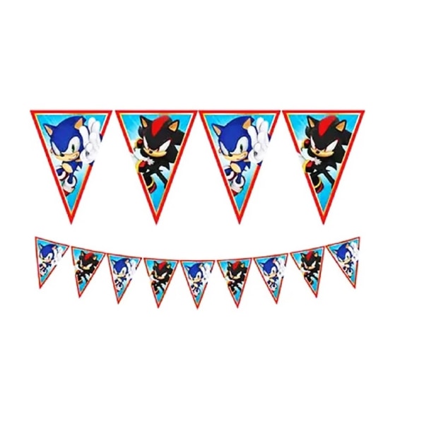 Sonic Guirlande Fødselsdagsfest Dekoration 2,3m 9st Vimpelflag Multicolor one size