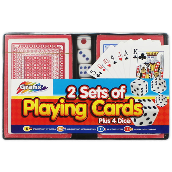 Standard kortspil 2-pakke + 4 terninger poker kortspil Multicolor