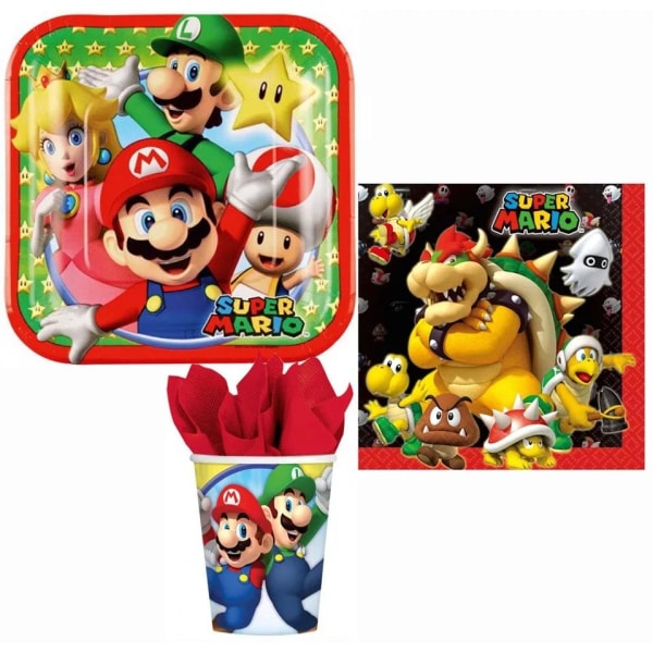 3-pakning Super Mario festpakke 8-personer Multicolor