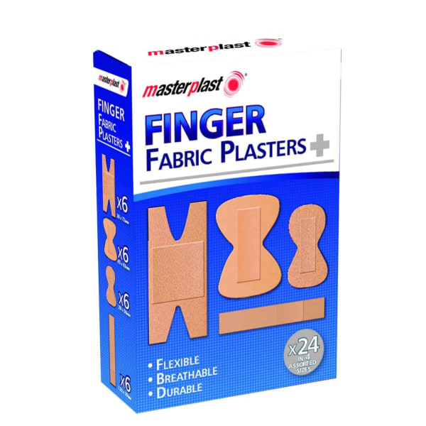 24-pakke MasterPlast Finger Bandage Fabric 4 størrelser assorter Light brown