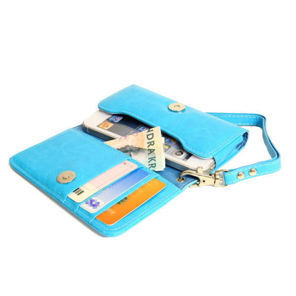 Fashion Wallet Case Holder Bag iPhone SE/5S/5/5C/4S + Nøkkelbånd Light blue