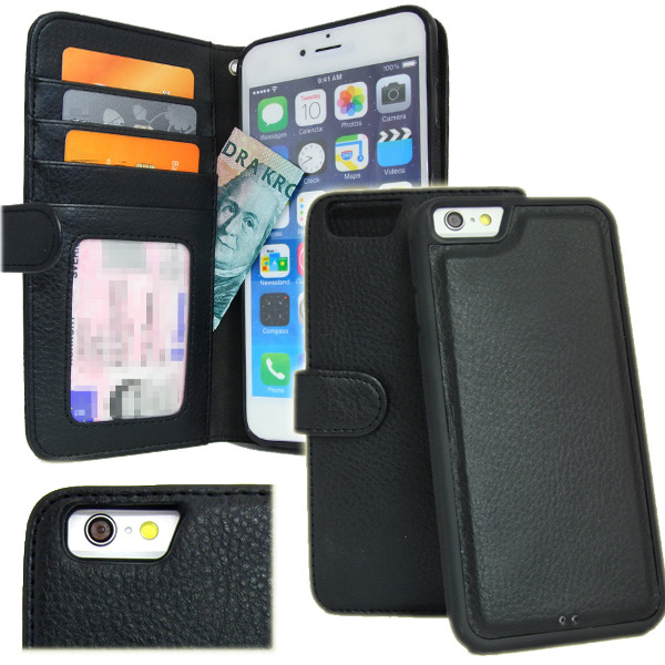 TOP tegnebog til iPhone 6S Plus (5.5) med aftageligt dæksel Black
