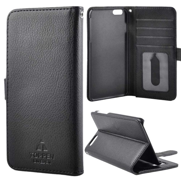 TOPPEN Venstrehendt lommebok -deksel til iPhone 6S Plus, svart Black
