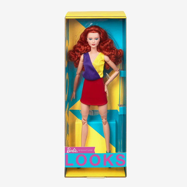 Barbie Signature Looks Posable Doll Curly Red Hair Color Block O multifärg