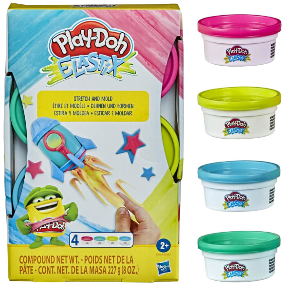Play-Doh Elastix Compound 4-pakkaus kirkkaita värejä Leklera Lekset Multicolor