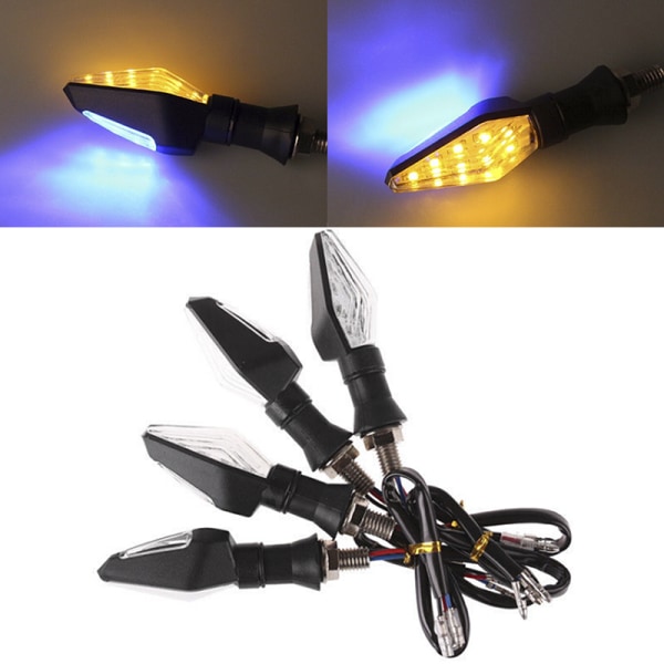 2 Stk 12LED Amber+Blå Motorcykel Blinklys Blinklys Bl Black 2Pcs