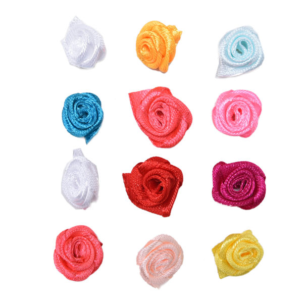 100 st Rose Ribbon DIY Applikation Tillbehör Bröllop Tyg Flow Random color 100Pcs