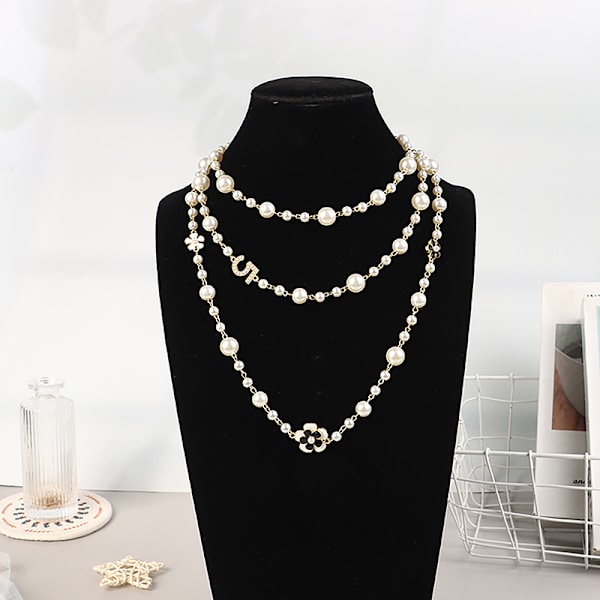 Klassisk utsökt pärl-lång tröj-halsband Mode Damdel A4