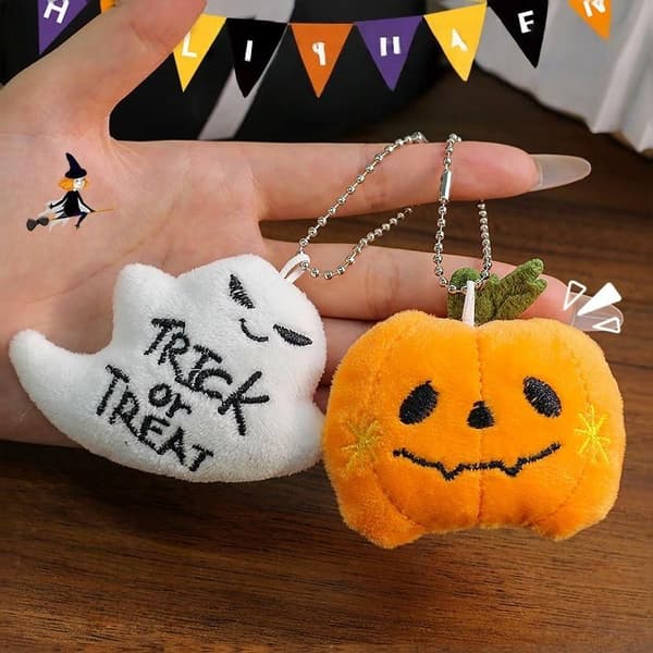Halloween plys-nøglering til kvinder græskar spøgelse flagermus heksehat A4