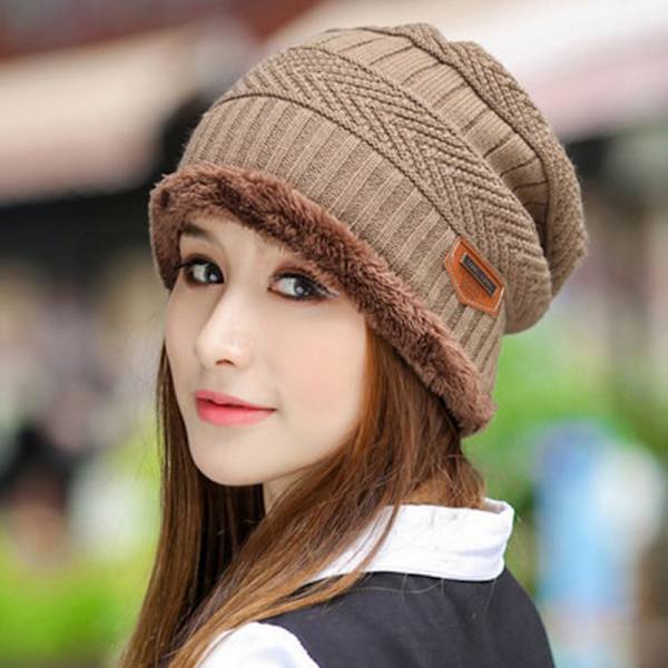 Menn Kvinner Vinter Varm Hekle Strikk Baggy Beanie Ull Skull Hat Brown KK2