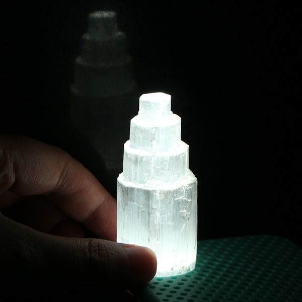 Naturlig Selenit Lampa Vita Ädelstenar Ice Berg Carved Lamp Crys White Onesize