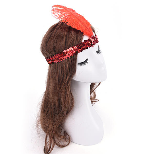 Fjer Flapper Paillet Charleston Kjole Kostume Kvinder Solid Mul Red one size