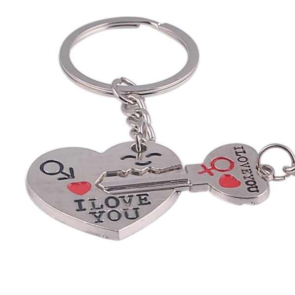 2 stk Fashion Love Heart Nøglering Nøglering Par Romantic Keycha Sliver 1Pair