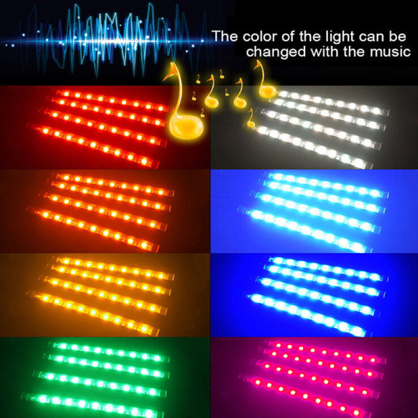 4x 9LED RGB auton sisäilmatunnelma Jalkatilan nauhavalo USB Ch Black One Size