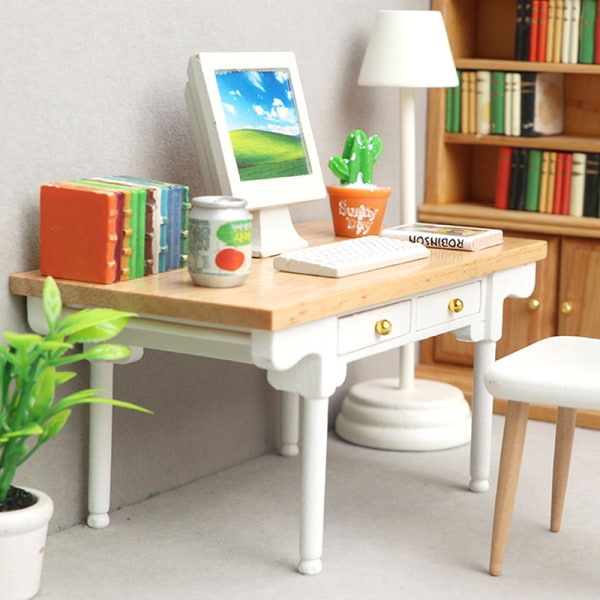 1:12 Dollhouse Pöytä Kirjoituspöytä Tietokonepöytä Ruokapöytä Fu Wood color