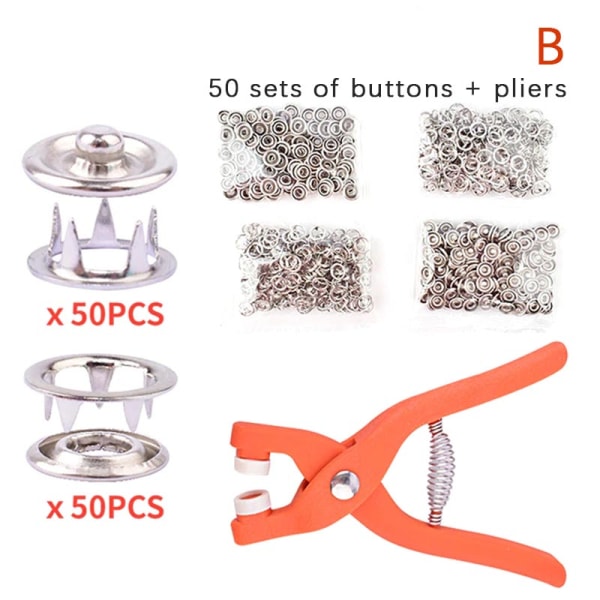 50/100ST Tångverktyg Metallsömnadsknappar Femklosspänne Meta B one size
