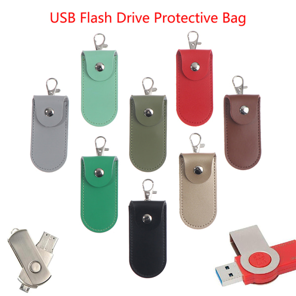 Påse Case Fodral Skyddsläder med nyckelring för USB blixt D Black