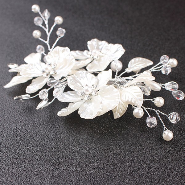 Brude Crystal Pearl Flower Hårklemme Hår Smykker Bryllupshår White 1pc