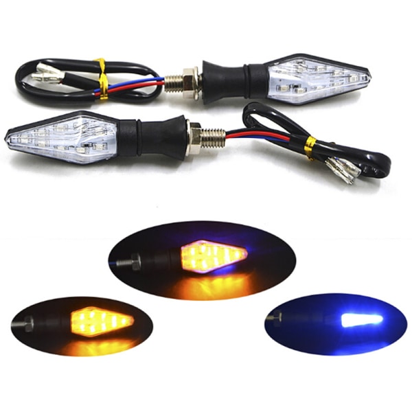 2 Stk 12LED Amber+Blå Motorsykkel Blinklys Blinklys Bl Black 2Pcs