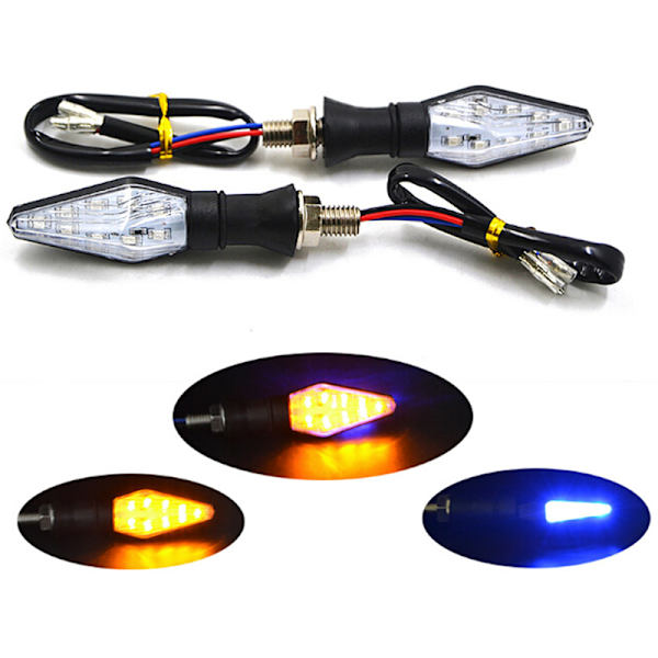 2st 12LED Amber+Blå Motorcykel Blinkers Blinkers Bl Black 2Pcs
