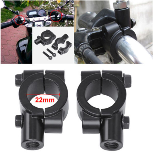 2 stk Motorsykkel bakre styrehåndtak Speilmonteringsholdere Adapter Black 2Pcs
