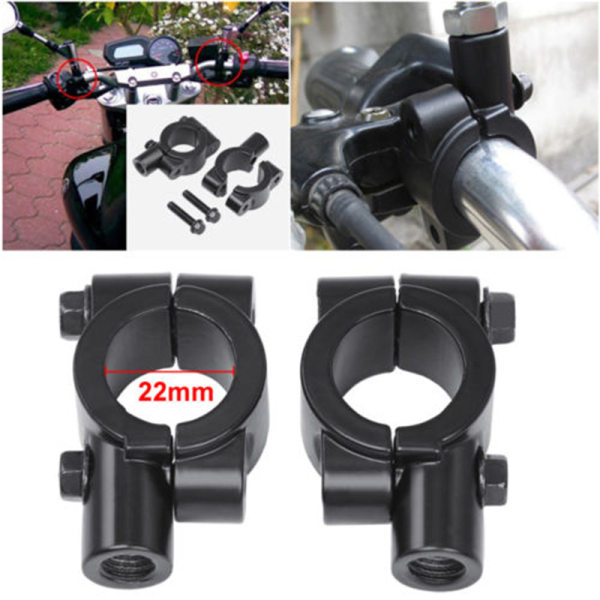 2 stk Motorsykkel bakre styrehåndtak Speilmonteringsholdere Adapter Black 2pcs