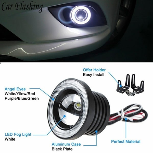 2,5'' 15W Bil Hvid COB LED Projektor Angel Eyes Blue Ring DRL Blue 1Pcs