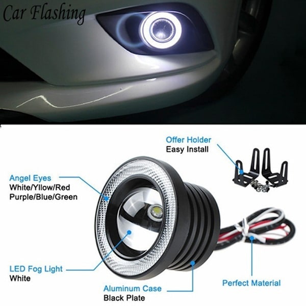 2,5'' 15W Bil Vit COB LED Projektor Angel Eyes Blå Ring DRL Blue 1Pcs