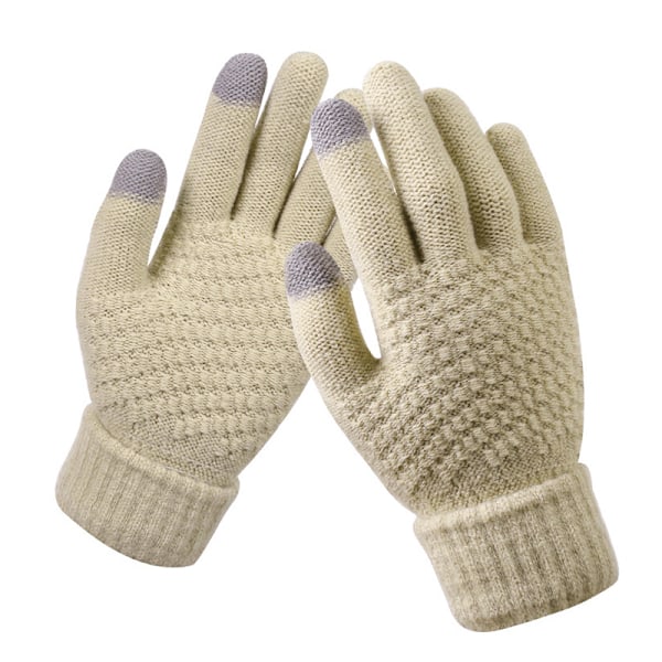 Vinter Touch-Handskar Dam Varma Stretch Stickade Vantar Imitation W Beige
