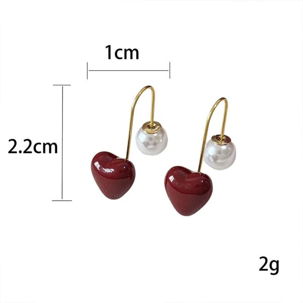 Røde hjerteformede perleøredobber Søte kvinnesmykker Trendy Ac Red