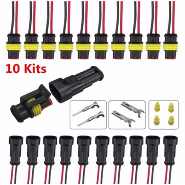 10 sett 2-pins forseglet vanntett elektrisk ledningskontakt P Multicolor 10 Kits