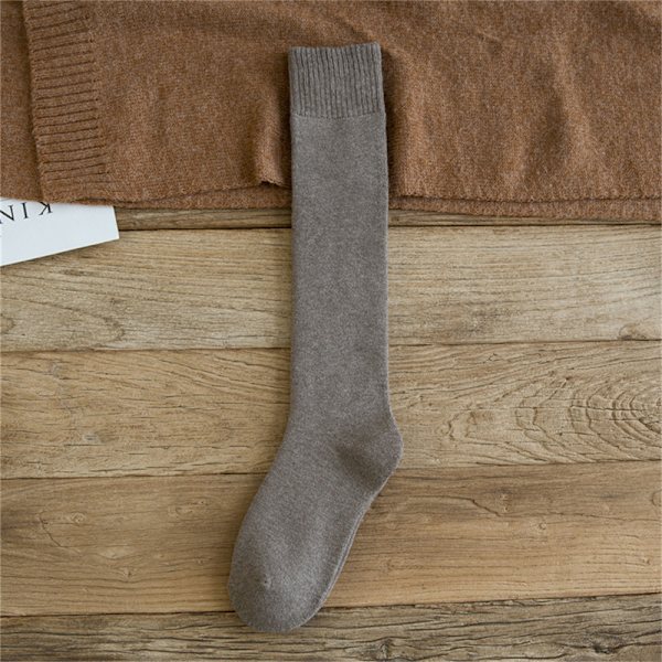 Vinter Tykke Lange Tube Sokker Plus Velvet Ensfarvet Dame Th Khaki one size