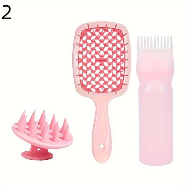 3 st/set Hårbottenmassageborste Redningskam Schampoflaska Hår Pink 2