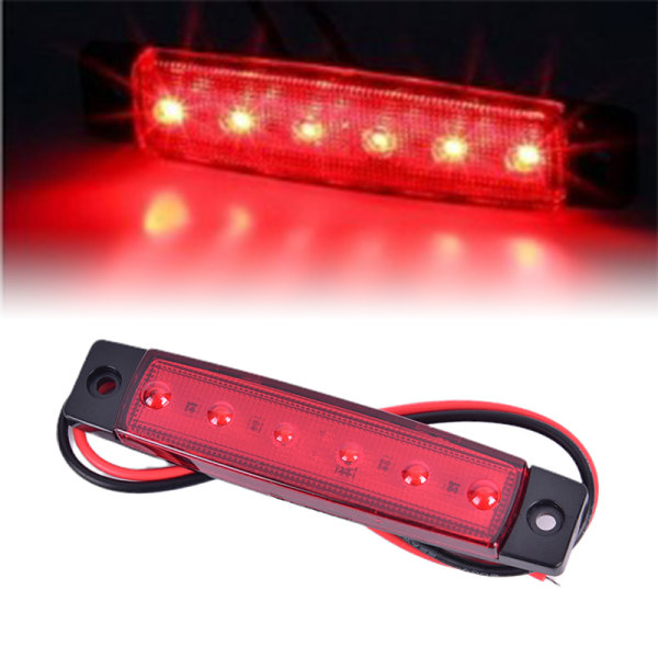 1 STK 12V 6LEDS Lastebil Side Marker Indikator Lav Led Trailer Light Red 1Pcs