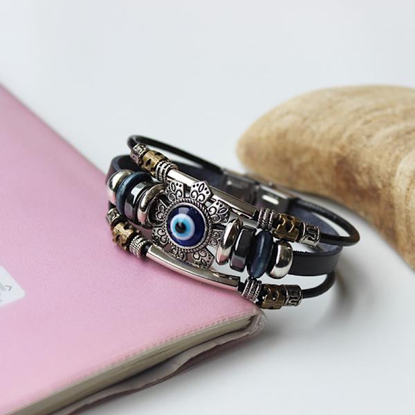 Lucky Eye Tyrkisk Onde Øje Armbånd Punk Multilayer Læder Ha onesize