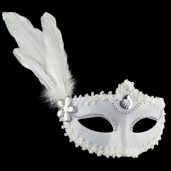 Fjærperlemaske Halloween-fest Maskerade Hvit Svart Øye M White