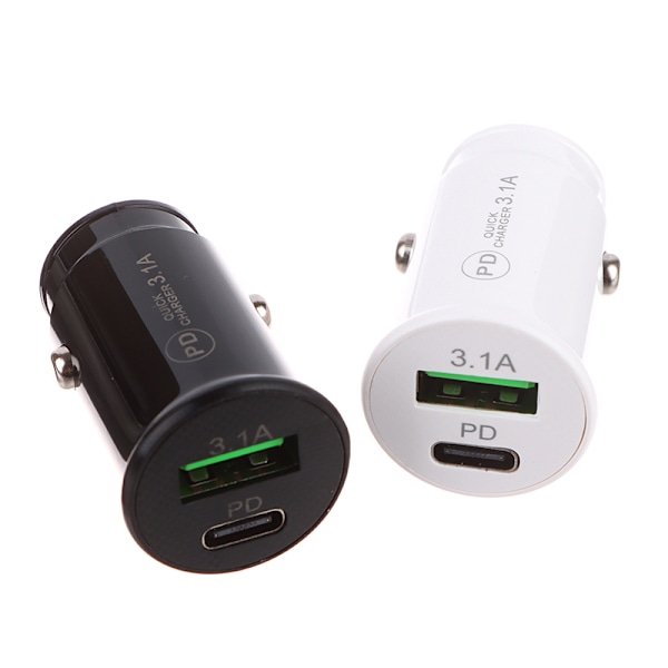 QC3.0 Billader Hurtiglading Hvit Svart Dual Port Minibil Black oensize