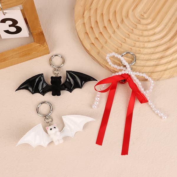 Halloween Flocking Lepakko Kissa Avaimenperä Söpö e Rusetti Helmi Avaimenperä B A3