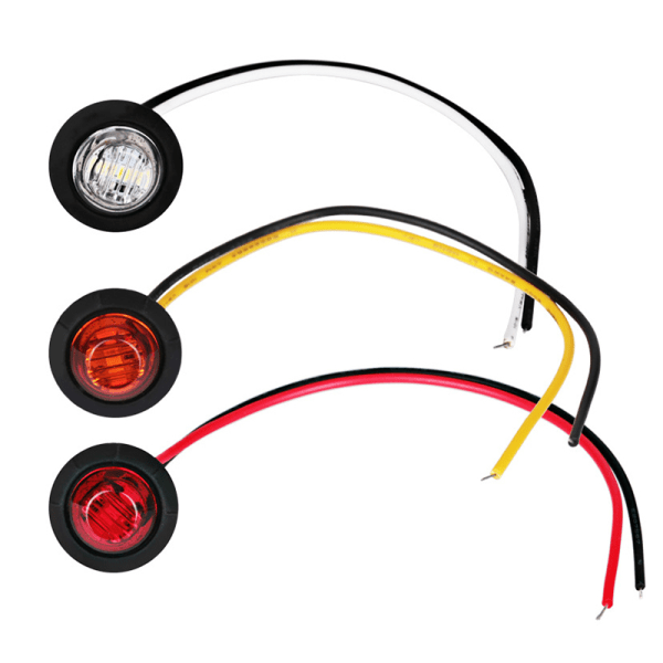 1 stk 24V 3LED 3/4" Rund Trailer Sidemarkeringslys Gul Hvit Yellow 1Pc