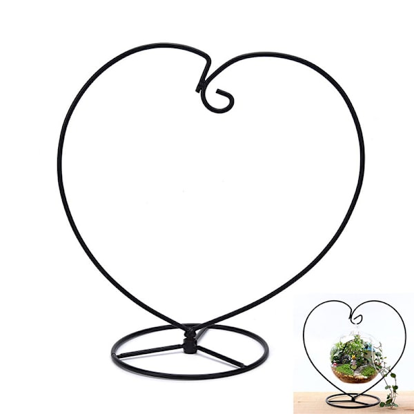 Svart hjärtformad järnhängande glasvas Terrariumställ Hol Black one size