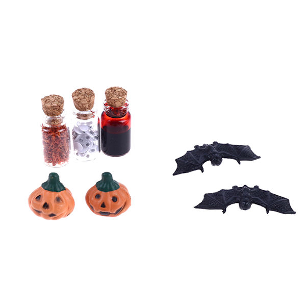 1Set 1:12 Dockhus Halloween Skräck Dekor Leksak Fladdermus Skalle Kvast one size