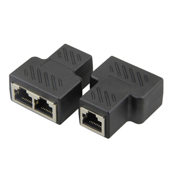 1-2 LAN ethernet-verkkokaapeli RJ45 Splitter Plug Adapter Co Black 3.5x4.2cm