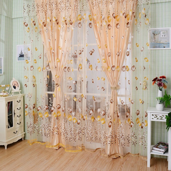 Valances Tulip Floral Tulle Voile Dør Vindu Gardin Drape Pan Blue One Size