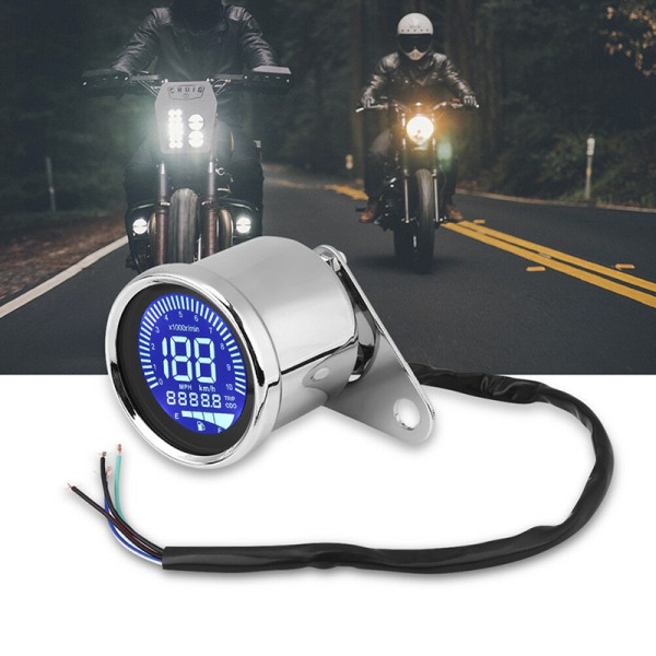 Universal Motorsykkel Digital LED LCD Kilometerteller Speedometer Tacho Silver